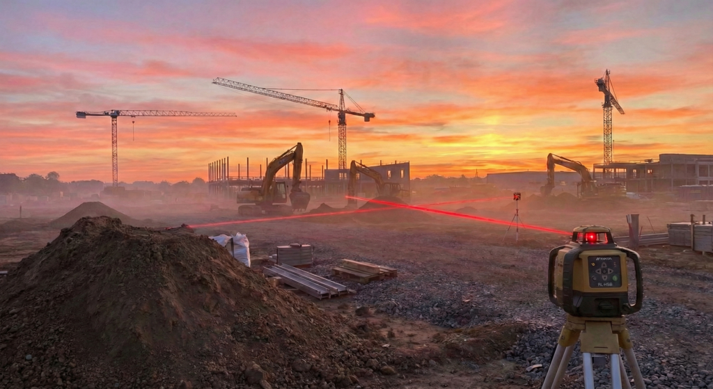 RL H5A with laser on site with sunset