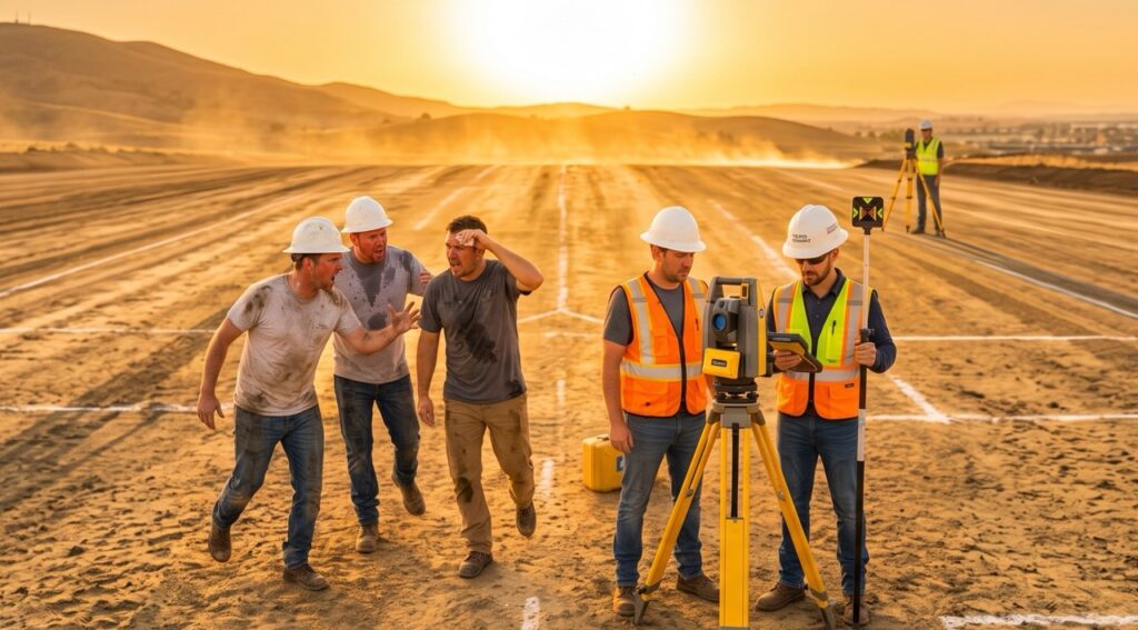 men working without instruments vs men working with calmly